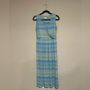 J. Jill Blue/Green Ikat Geometric Maxi Dress Size Small Beach Resort Coastal